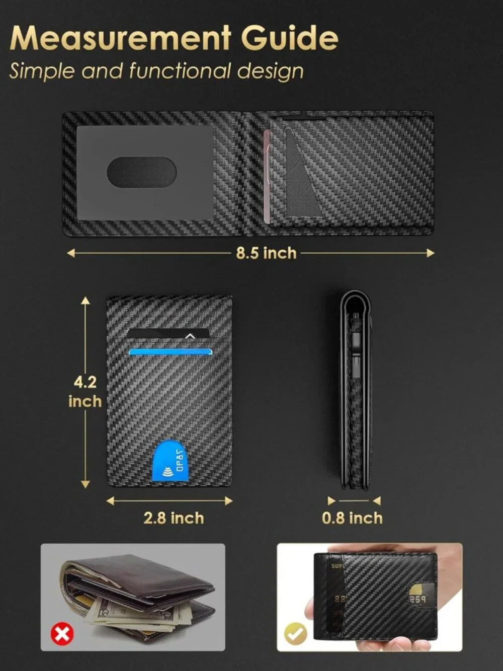 Slim Minimalist RFID Blocking Wallet for Men - Bifold Credit Card Holder with ID